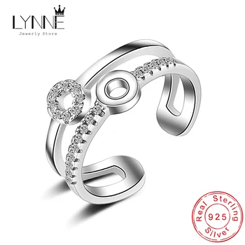 אופנה חדשה אסימטריה סיבוב כפול שכבות טבעות כסף סטרלינג 925 פתח Resizable ריינסטון האלגנטי הטבעת נשים תכשיטים מתנה