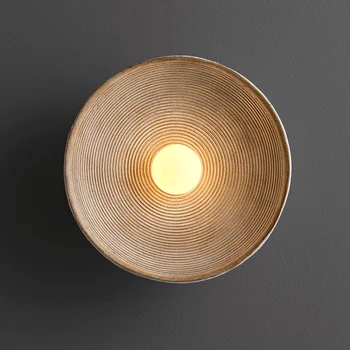מקורה רטרו בסגנון יפני LED קיר מעגל השינה מנורות לצד המיטה מנורות חי בחדר האוכל במעבר קישוטי אמנות עיצוב אורות