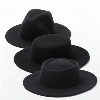 אוסטרלי צמר שחור, ציירו נשים גברים שוליים רחבים, כובע פנמה Crushable מגבעת כובע מסיבת חתונה בכנסייה רפוי חורף חם הכובע