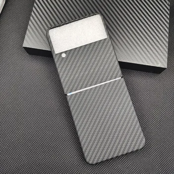 עבור Samsung Z Flip4 טלפון נייד Case Flip 4 אמיתי Aramid סיבים דקים סיבי פחמן כיסוי מגן F7310