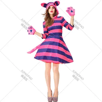 אליס בארץ הפלאות התחפושת חתול צ ' שייר Cosplay השמלה למבוגרים ילדים תחפושת ליל כל הקדושים מסיבה מפוארת החליפה הורה-ילד בגדים